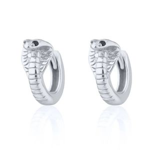 🐍 Cobra Snake Serpent 925 Sterling Silver Black Zircon Eyes Stackable Hoop